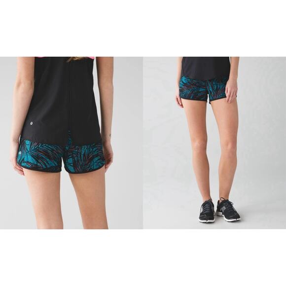 Lululemon Speed Shorts Sz 4, Palm Lace Tofino Teal, Race Running Activewear Gym - Picture 1 of 10